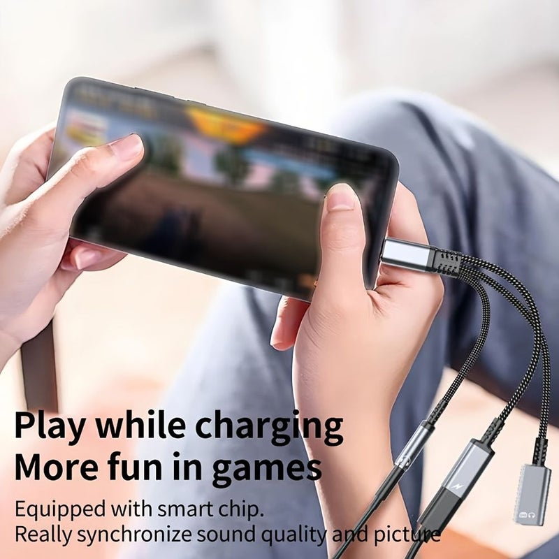 USB C To 3.5mm Headphone Adapter With Charging And Audio Jack Cable Grey Compatible With iPhone Samsung Xiaomi Vivo And Other Mobile Phones For Audio And Charging - Image 5