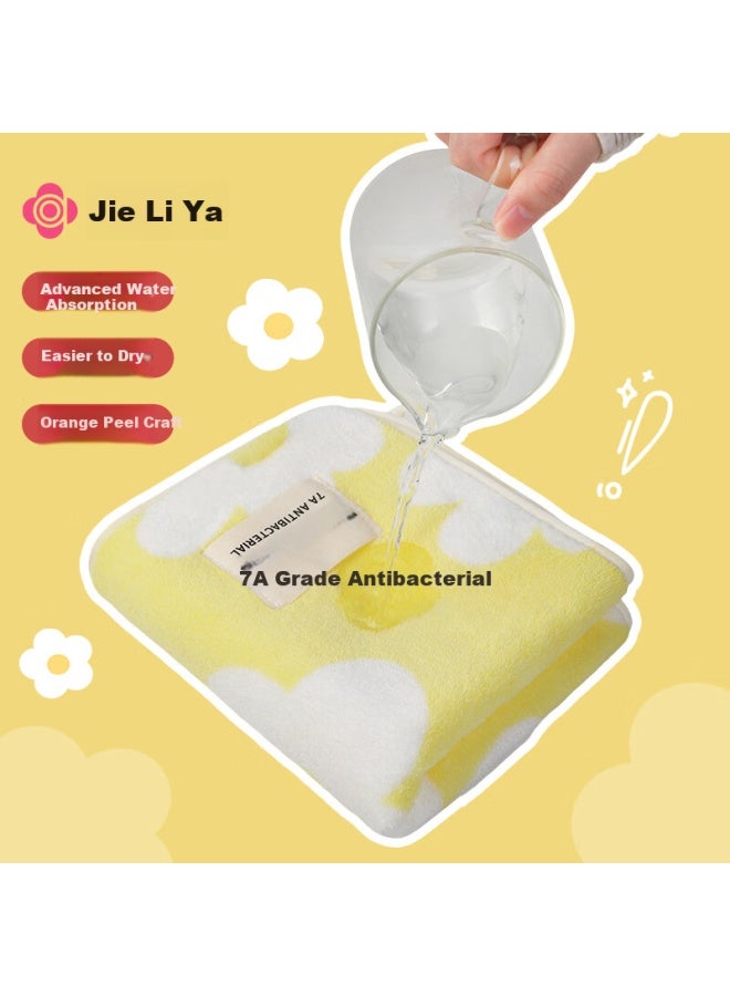 Grace 7A Grade Antibacterial Soft Flower Pattern Household Face Towel For Men And Women Couples Quick-Drying Hair Wash Bath Thickened Towel Yellow + Green - Image 3