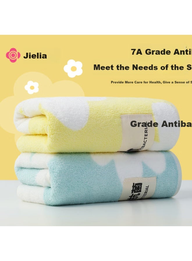 Grace 7A Grade Antibacterial Soft Flower Pattern Household Face Towel For Men And Women Couples Quick-Drying Hair Wash Bath Thickened Towel Yellow + Green - Image 4