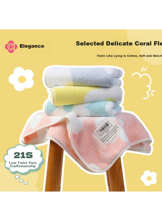 Grace 7A Grade Antibacterial Soft Flower Pattern Household Face Towel For Men And Women Couples Quick-Drying Hair Wash Bath Thickened Towel Yellow + Green - Image 5
