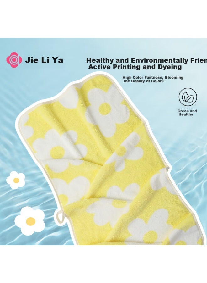Grace 7A Grade Antibacterial Soft Flower Pattern Household Face Towel For Men And Women Couples Quick-Drying Hair Wash Bath Thickened Towel Yellow + Green - Image 2