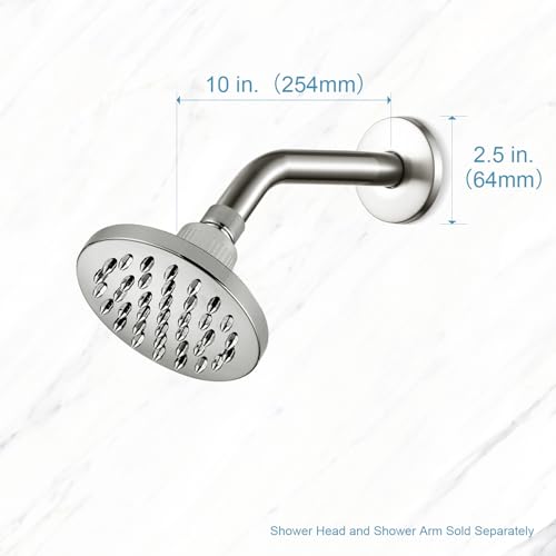 OFFO Shower Arm with Flange, 10 in Brushed Nickel Wall Mount Replacement Angle Shower Head Arm Wall-Mounted For Fixed Shower Head & Handheld Showerhead - Image 5