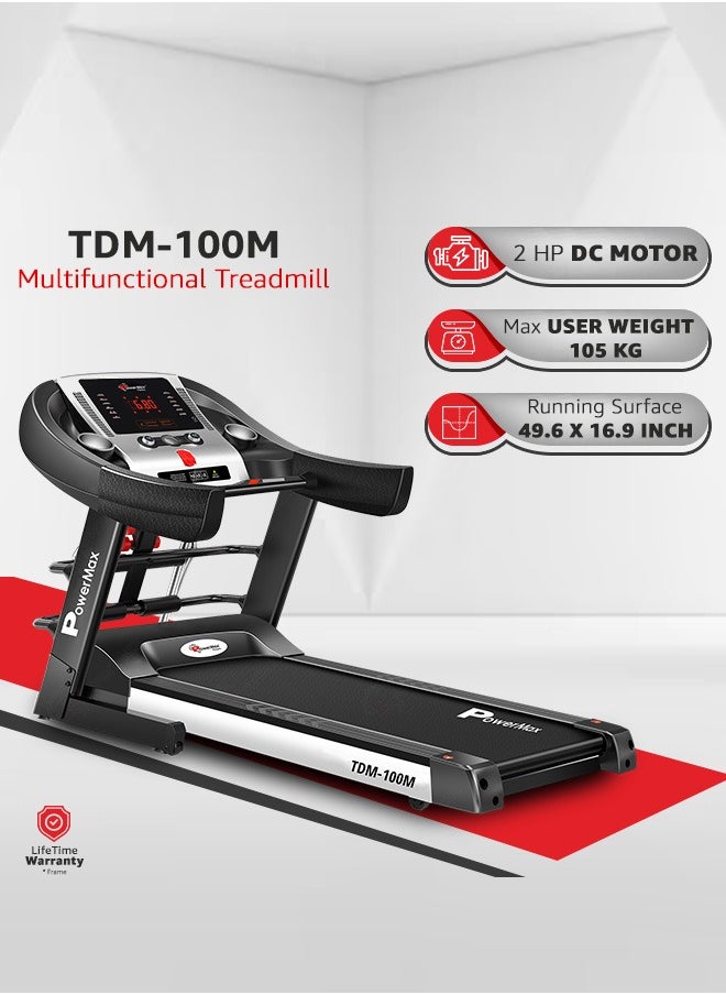 PowerMax Fitness - PowerMax Fitness TDM-100M (4HP Peak) Multi-Function Treadmill For Home Use With Massager |treadmill for 105Kg user weight| 6 Level Incline | Top Speed:14.8 Km/hr Spring Resistance | LED Display | AUX - Image 1