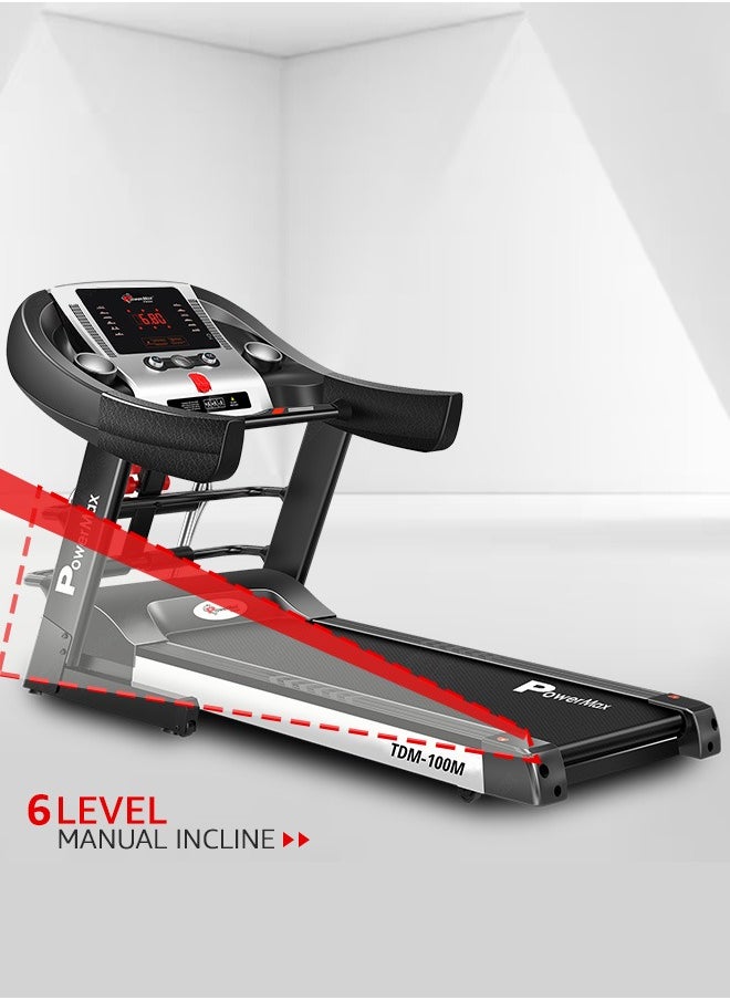 PowerMax Fitness - PowerMax Fitness TDM-100M (4HP Peak) Multi-Function Treadmill For Home Use With Massager |treadmill for 105Kg user weight| 6 Level Incline | Top Speed:14.8 Km/hr Spring Resistance | LED Display | AUX - Image 1