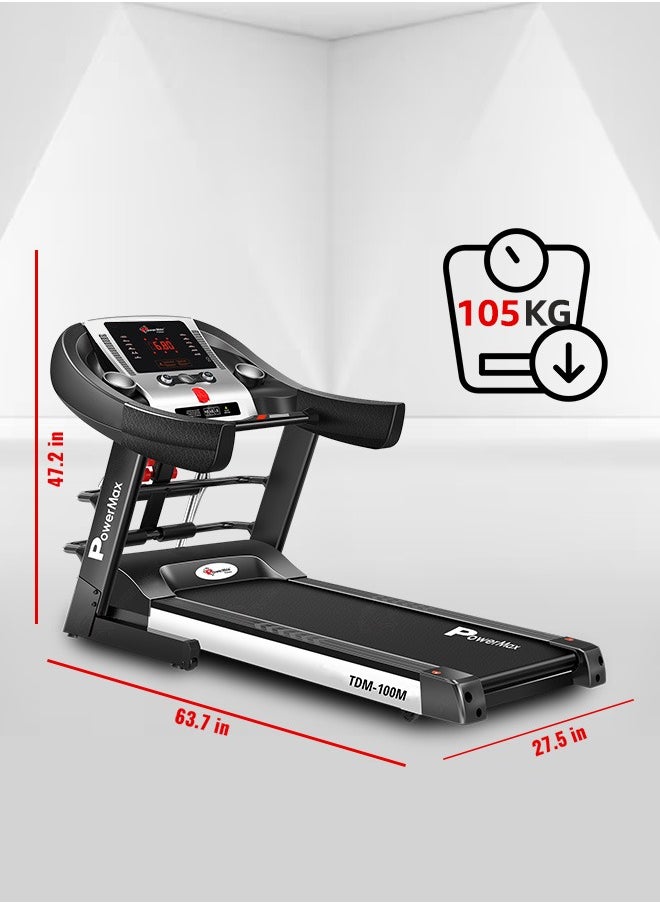 PowerMax Fitness - PowerMax Fitness TDM-100M (4HP Peak) Multi-Function Treadmill For Home Use With Massager |treadmill for 105Kg user weight| 6 Level Incline | Top Speed:14.8 Km/hr Spring Resistance | LED Display | AUX - Image 1
