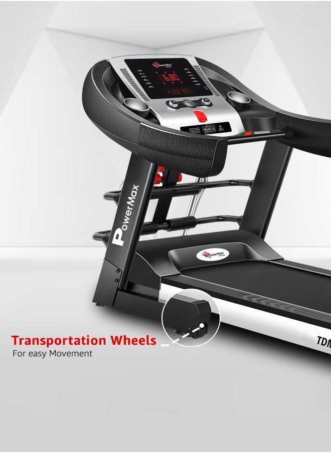 PowerMax Fitness - PowerMax Fitness TDM-100M (4HP Peak) Multi-Function Treadmill For Home Use With Massager |treadmill for 105Kg user weight| 6 Level Incline | Top Speed:14.8 Km/hr Spring Resistance | LED Display | AUX - Image 1
