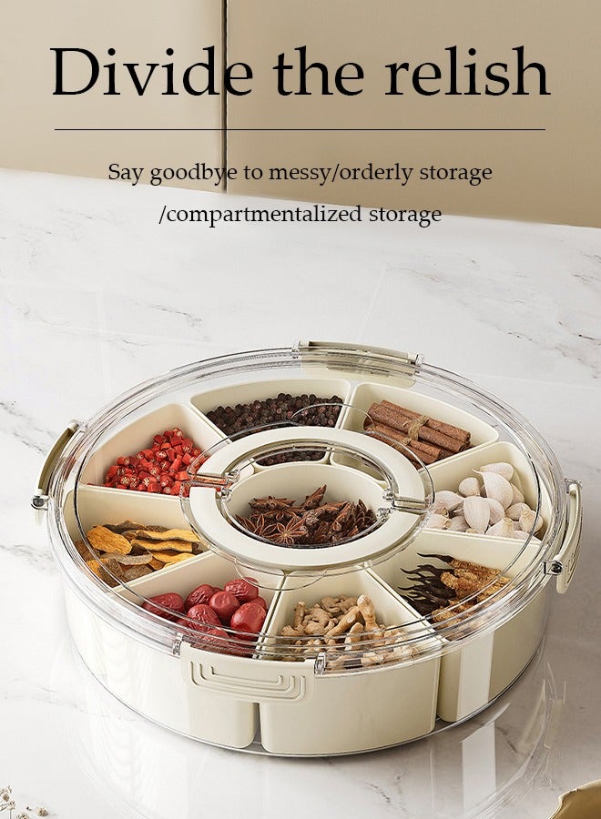 DUNISO Divided Serving Tray, 9 compartment fruit party platter, round plastic compartment box storage compartments, sealed and moisture-proof, with lid and handle, used for candy, snacks, fruits, nuts, seasonings, white  - Image 3
