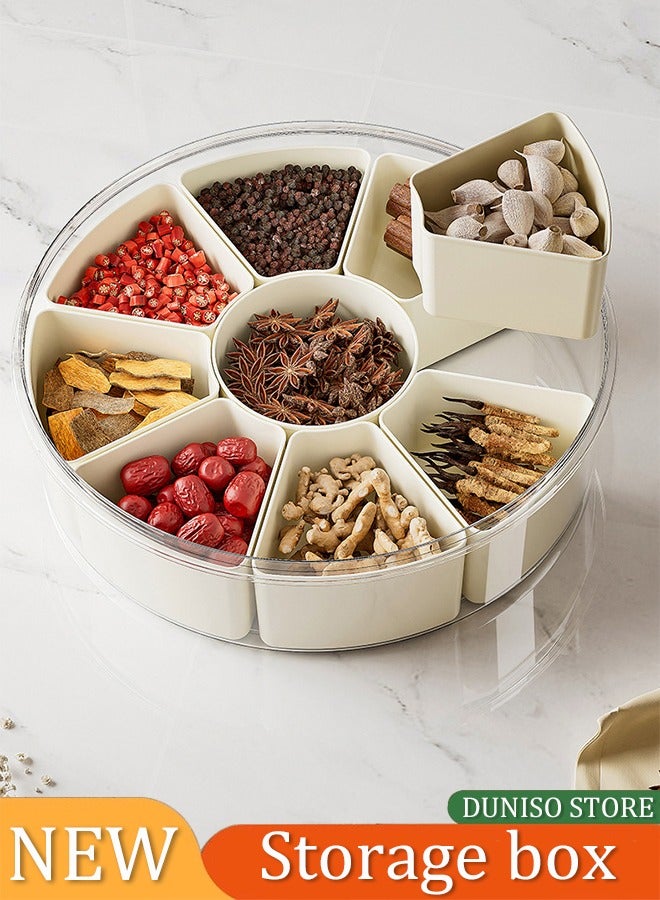 DUNISO Divided Serving Tray, 9 compartment fruit party platter, round plastic compartment box storage compartments, sealed and moisture-proof, with lid and handle, used for candy, snacks, fruits, nuts, seasonings, white  - Image 1