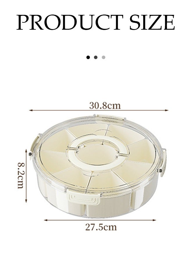 DUNISO Divided Serving Tray, 9 compartment fruit party platter, round plastic compartment box storage compartments, sealed and moisture-proof, with lid and handle, used for candy, snacks, fruits, nuts, seasonings, white  - Image 2