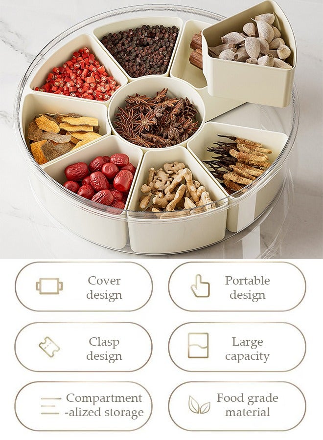 DUNISO Divided Serving Tray, 9 compartment fruit party platter, round plastic compartment box storage compartments, sealed and moisture-proof, with lid and handle, used for candy, snacks, fruits, nuts, seasonings, white  - Image 4