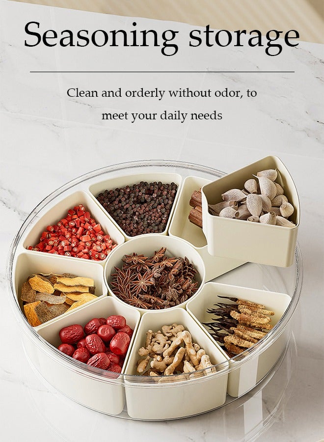 DUNISO Divided Serving Tray, 9 compartment fruit party platter, round plastic compartment box storage compartments, sealed and moisture-proof, with lid and handle, used for candy, snacks, fruits, nuts, seasonings, white  - Image 5