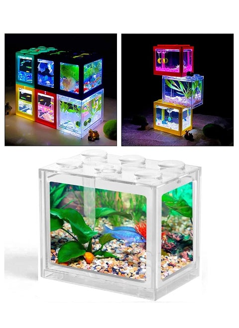 16 × 10.5 × 14 سم حوض أسماك صغير USB مع إضاءة LED مجموعة خزان أسماك بيتا قابلة للتكديس ملحقات وعاء السمك لتزيين السلحفاة والزواحف والروبيان والطحالب وسرطان البحر