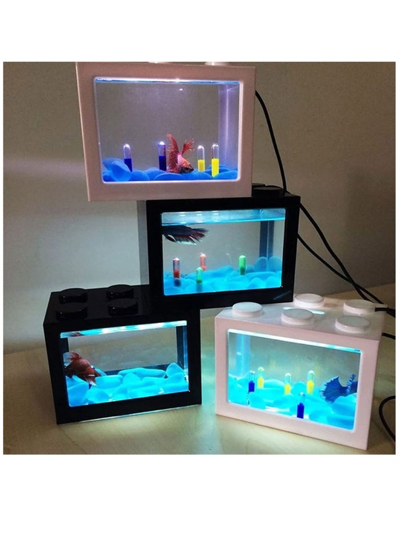 16 × 10.5 × 14 سم حوض أسماك صغير USB مع إضاءة LED مجموعة خزان أسماك بيتا قابلة للتكديس ملحقات وعاء السمك لتزيين السلحفاة والزواحف والروبيان والطحالب وسرطان البحر