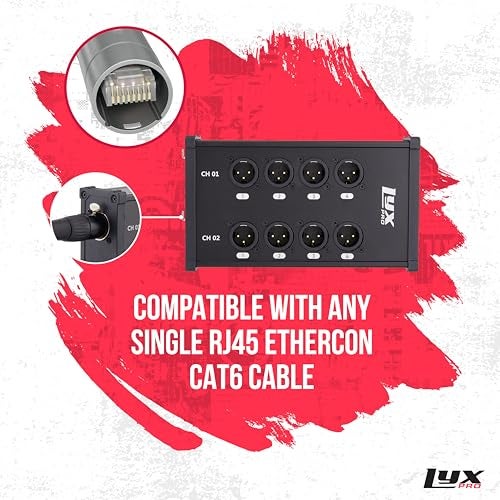 LyxPro 8Channel Dual Input 3Pin MultiNetwork XLR Cable Breakout for Stage Sound Lighting and Recording Studio Male to RJ45 Ethercon Ideal for Sound Lighting Setup Ground Lift - Image 3