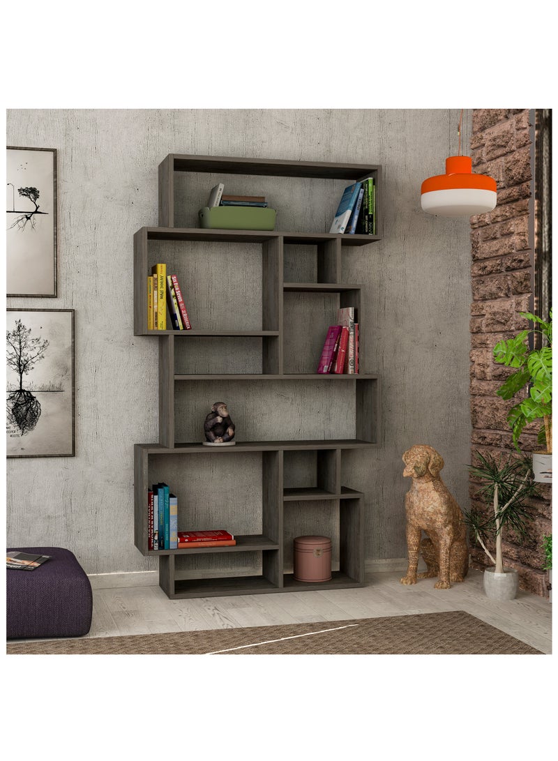 موراه مكتبة موراه هوم كارماتو، خزانة كتب عصرية بستة رفوف، رف كتب متعدد التخزين، خزانة عرض لغرفة النوم، غرفة المعيشة، مثبتة على الأرض - ٢٥.٥ × ١٦٨.٥ × ٩٦ سم - بني غامق - Image 1