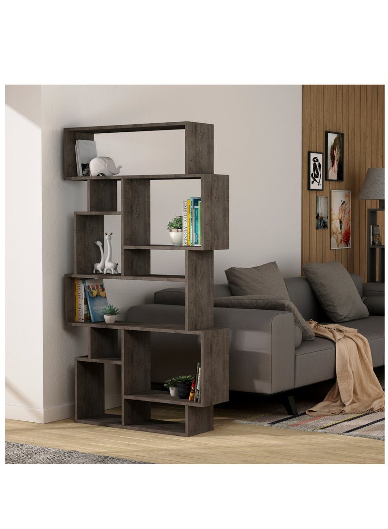 موراه مكتبة موراه هوم كارماتو، خزانة كتب عصرية بستة رفوف، رف كتب متعدد التخزين، خزانة عرض لغرفة النوم، غرفة المعيشة، مثبتة على الأرض - ٢٥.٥ × ١٦٨.٥ × ٩٦ سم - بني غامق - Image 3