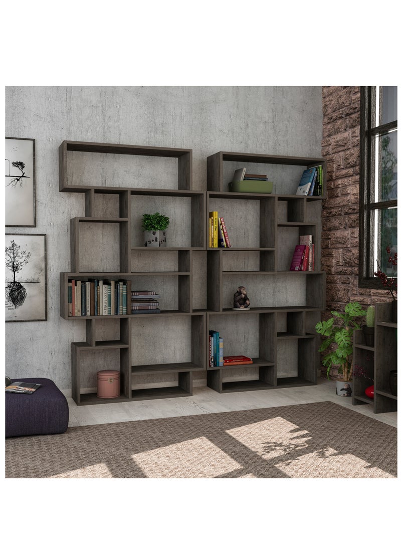 موراه مكتبة موراه هوم كارماتو، خزانة كتب عصرية بستة رفوف، رف كتب متعدد التخزين، خزانة عرض لغرفة النوم، غرفة المعيشة، مثبتة على الأرض - ٢٥.٥ × ١٦٨.٥ × ٩٦ سم - بني غامق - Image 4