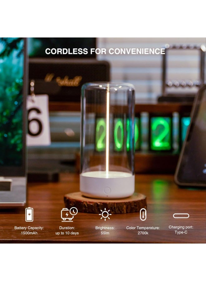 هيدج مصباح مكتبي عصري لاسلكي قابل لإعادة الشحن بتقنية LED مع تأثير تنفس، مثالي للمنزل والمكتب، لإضفاء جو مميز أو لممارسة الألعاب، لون أبيض - Image 2