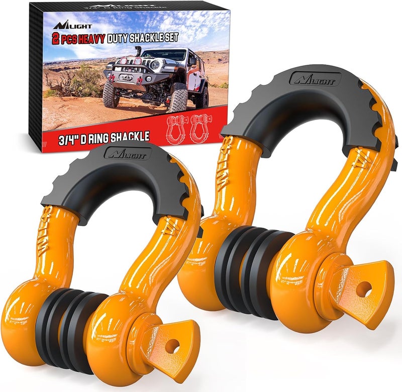 Nilight Climate adapted upgraded quality 2 Pack 3/4" D-Ring Shackle with 7/8" Screw Pin 41,887lbs Break Strength, Heavy Duty Off Road Recovery Shackle with Isolators Washers for Use with Tow Strap, Winch, Off-Road Jeep Truck Vehicle Budget friendly trendy design - Image 1