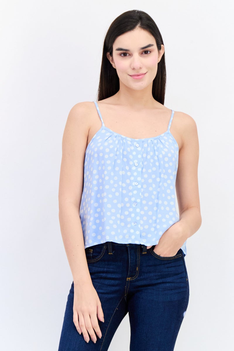 ONLY Women U-Neck Sleeveless Polka Dots Tank Top, Blue - Image 1
