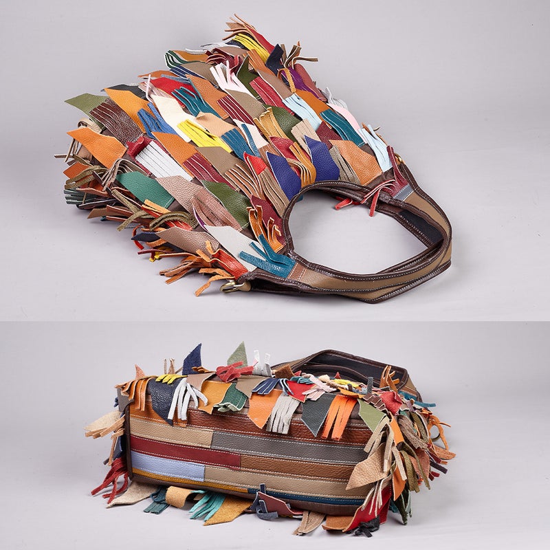 Design Colorful Women'S Bag First Layer Cowhide Tassel Contrasting Shoulder Bag Crossbody Women'S Bag Genuine Leather Women'S Bag - Image 5