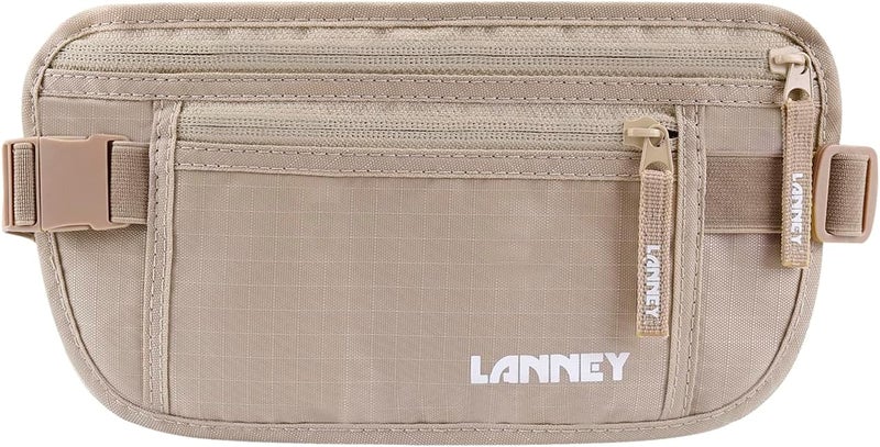 LANNEY Money Belt for Travel, Slim RFID Blocking Women and Men Hidden Travel Pouch Under Clothes, Passport Holder Protect Cash, Documents, Credit Card, Bonus 2 RFID Sleeves - Image 1