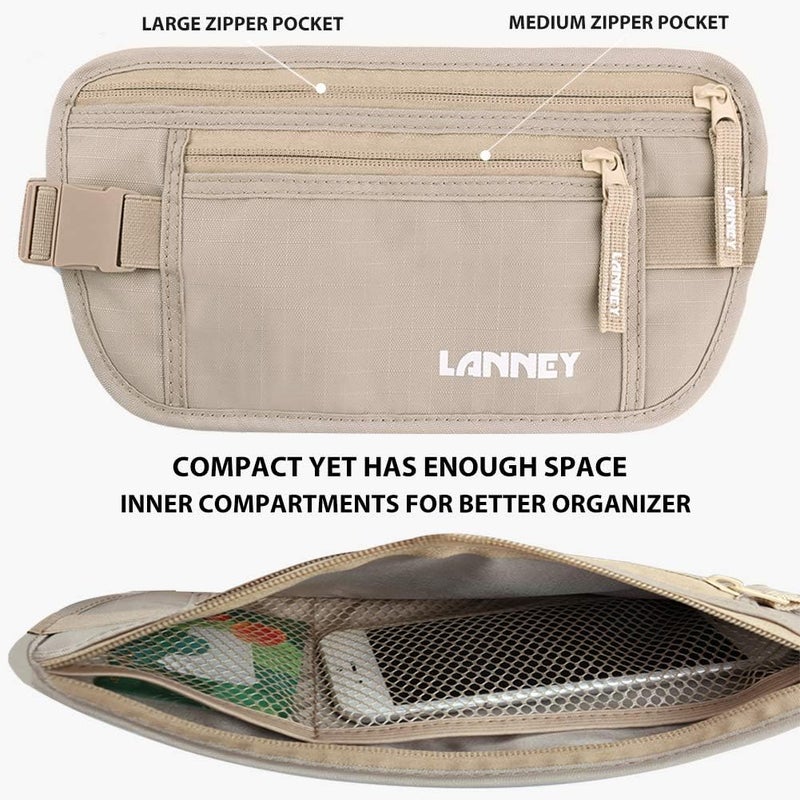 LANNEY Money Belt for Travel, Slim RFID Blocking Women and Men Hidden Travel Pouch Under Clothes, Passport Holder Protect Cash, Documents, Credit Card, Bonus 2 RFID Sleeves - Image 4