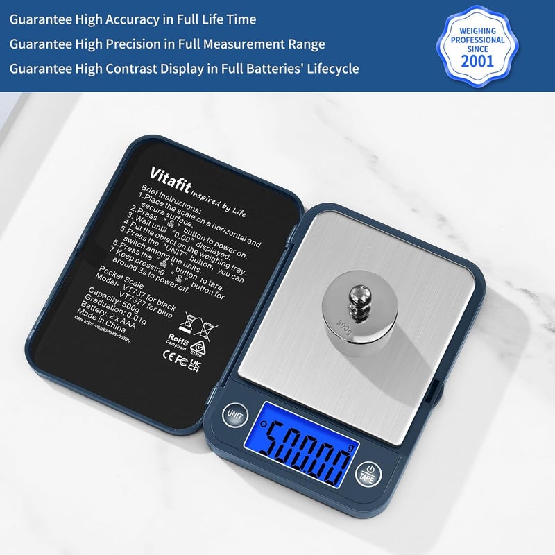 Vitafit ميزان الذهب الرقمي المحمول – آلة وزن المجوهرات Gripit للأشياء الصغيرة – ميزان صغير مدمج، دقيق، ومتين للقياسات الدقيقة (أزرق) - Image 2