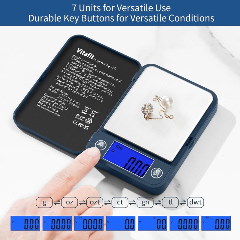 Vitafit ميزان الذهب الرقمي المحمول – آلة وزن المجوهرات Gripit للأشياء الصغيرة – ميزان صغير مدمج، دقيق، ومتين للقياسات الدقيقة (أزرق) - Image 5