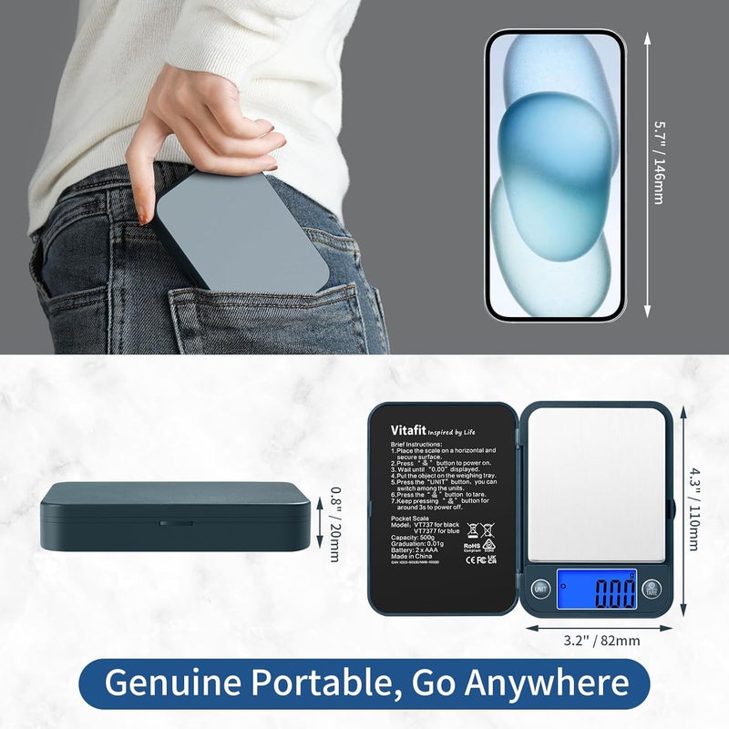 Vitafit ميزان الذهب الرقمي المحمول – آلة وزن المجوهرات Gripit للأشياء الصغيرة – ميزان صغير مدمج، دقيق، ومتين للقياسات الدقيقة (أزرق) - Image 4