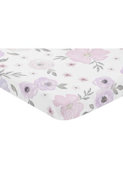 Sweet Jojo Designs Sweet Jojo Designs Lavender Purple, Pink, Grey and White Baby Girl Fitted Mini Portable Crib Sheet for Watercolor Floral Collection - Rose Flower - For Mini Crib or Pack and Play ONLY  - Image 2