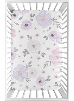 Sweet Jojo Designs Sweet Jojo Designs Lavender Purple, Pink, Grey and White Baby Girl Fitted Mini Portable Crib Sheet for Watercolor Floral Collection - Rose Flower - For Mini Crib or Pack and Play ONLY  - Image 1