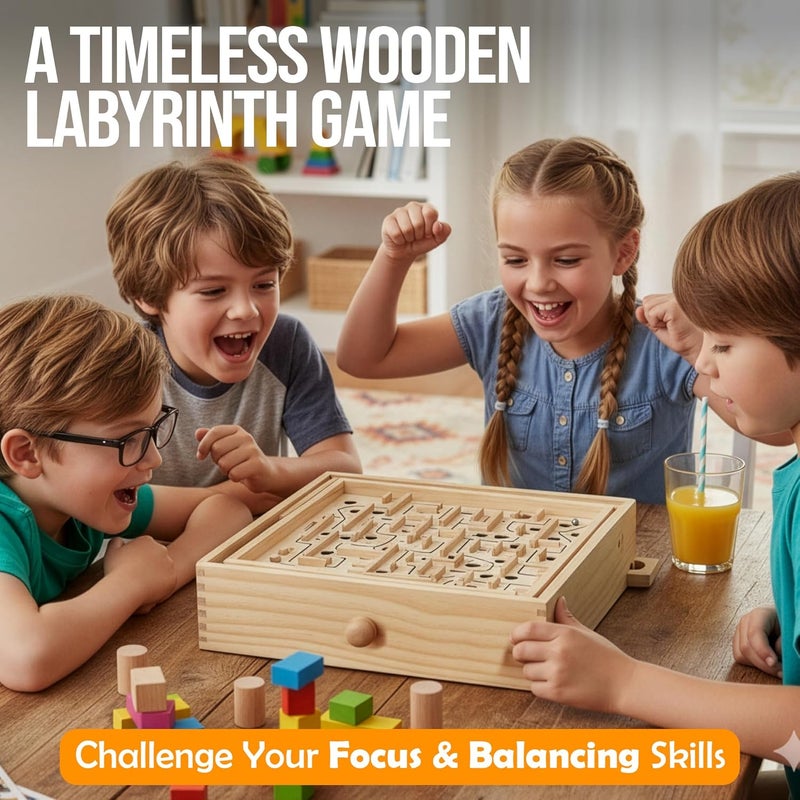 STERLING 60 Hole Labyrinth Board Game - Wooden Maze Puzzle for Kids and Adults - Image 2