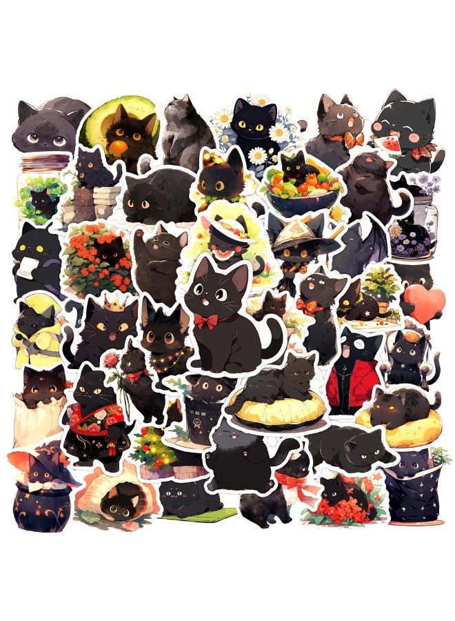 NIBEMINENT 50 Pcs Black Cat Deco Kit Waterproof Stickers, High Definition Printing Bright Colors, Suitable for Laptop Skateboard Luggage Water Bottle Guitar DIY - Image 1