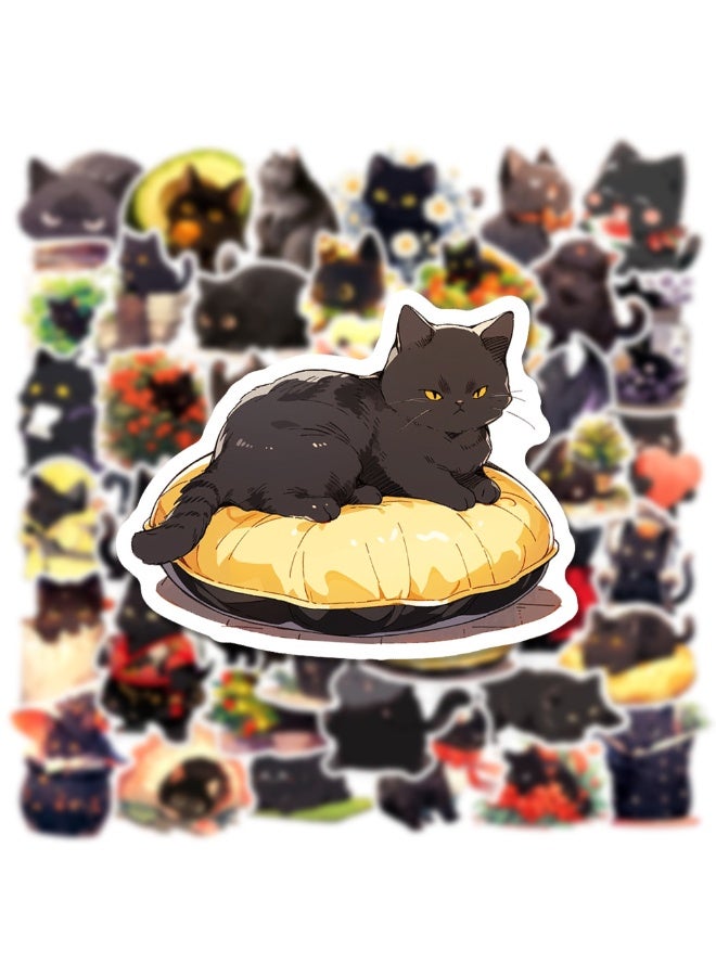 NIBEMINENT 50 Pcs Black Cat Deco Kit Waterproof Stickers, High Definition Printing Bright Colors, Suitable for Laptop Skateboard Luggage Water Bottle Guitar DIY - Image 3
