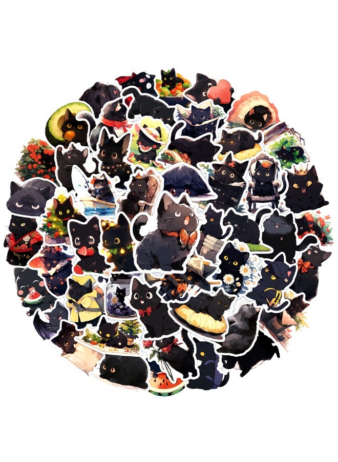NIBEMINENT 50 Pcs Black Cat Deco Kit Waterproof Stickers, High Definition Printing Bright Colors, Suitable for Laptop Skateboard Luggage Water Bottle Guitar DIY - Image 2