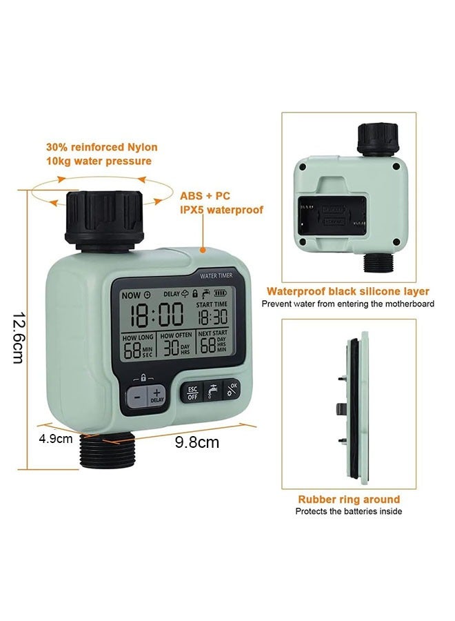 1 الرقمية الموقت سقي ، IPX5 للماء في الهواء الطلق خرطوم الموقت ، حديقة / الحديقة / حديقة / مزرعة الري / رش المياه الموقت ، الموقت التلقائي / دليل سقي مع تأخير المطر ، والأخضر - Image 2
