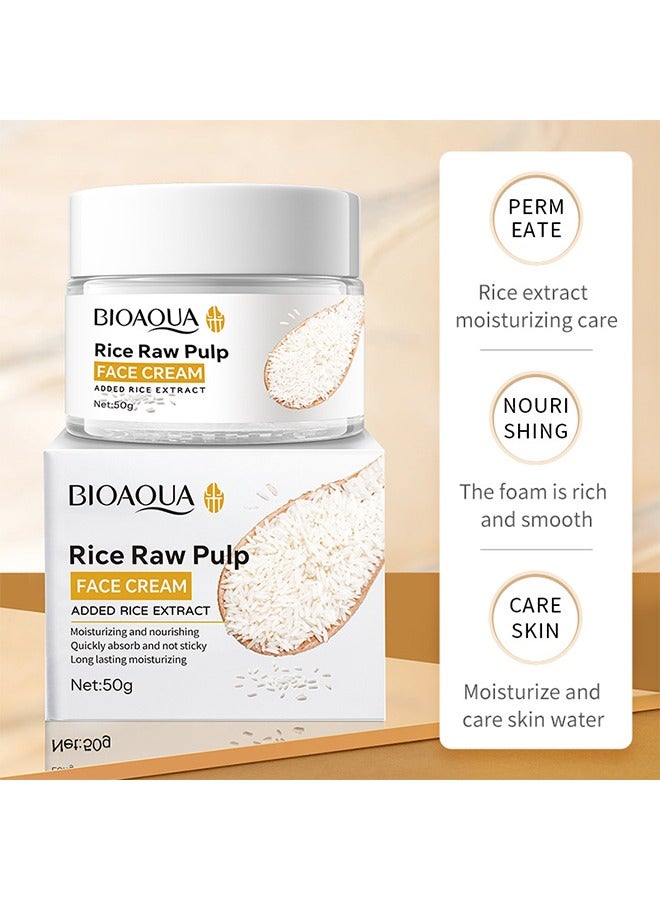 BIOAQUA Rice Raw Pulp Face Cream, Improves Moisture Skin Barrier, Nourishes Deeply, Whitening ,Soothing to Even Out Skin Tone 50g - Image 2