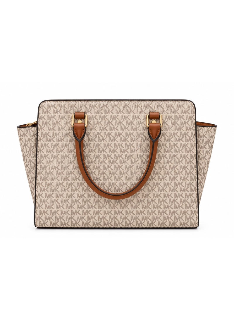 Michael Kors Women’s Monogram Tote Handbag with Detachable Shoulder Strap – Beige & Brown - Image 2