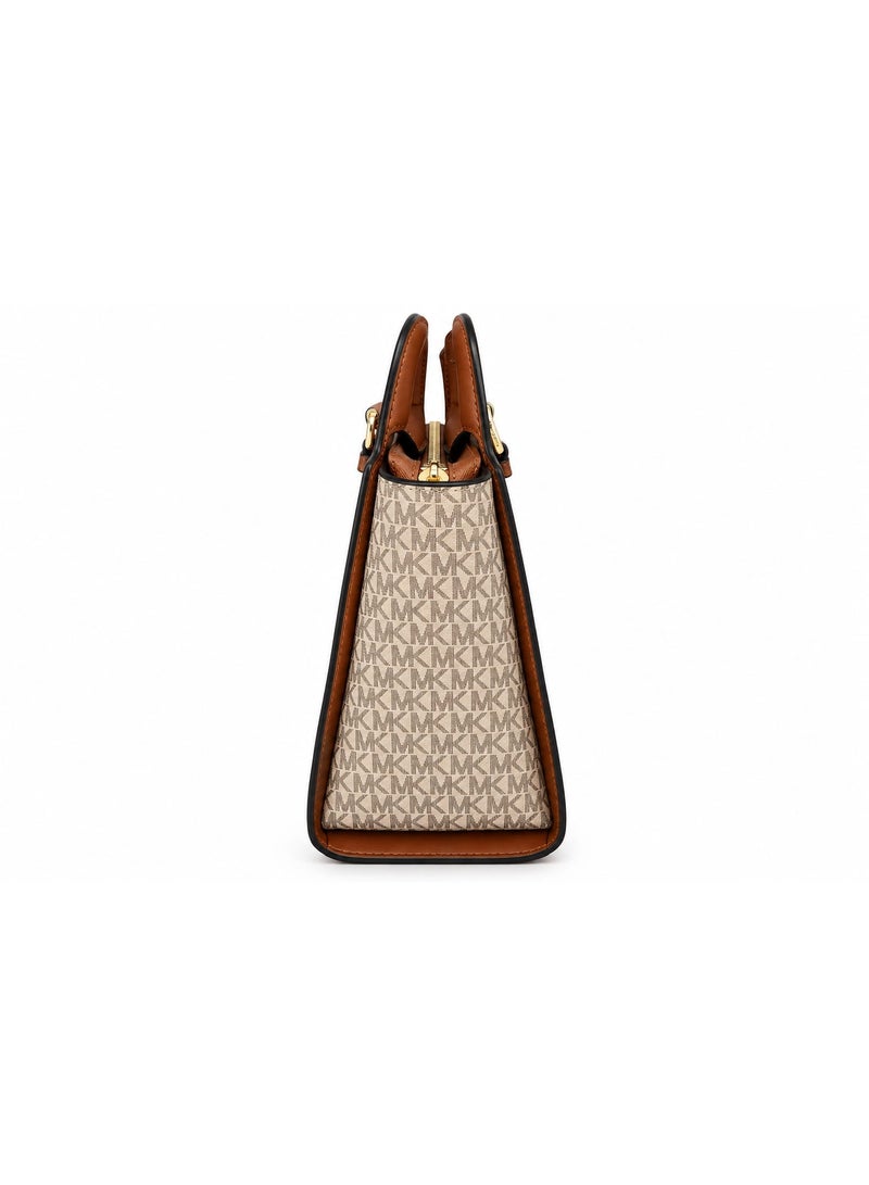 Michael Kors Women’s Monogram Tote Handbag with Detachable Shoulder Strap – Beige & Brown - Image 3