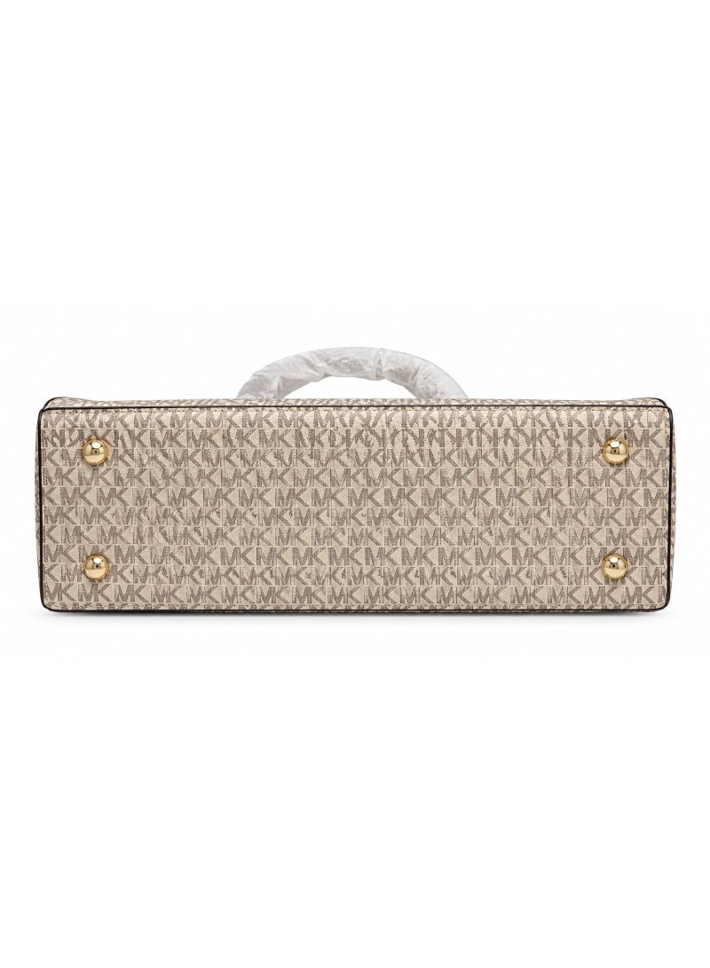 Michael Kors Women’s Monogram Tote Handbag with Detachable Shoulder Strap – Beige & Brown - Image 4