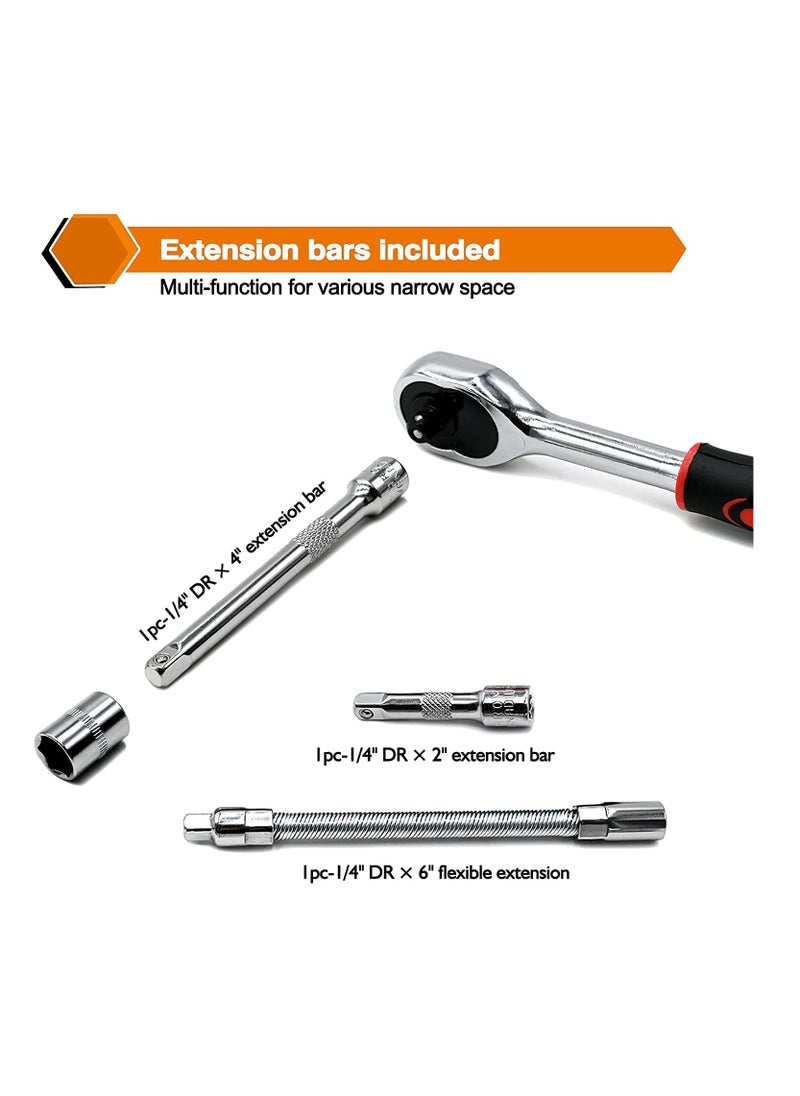 SYOSI 46 Pcs Drive Socket Ratchet Wrench Set with Bit Socket Metric and Extension Bar for Auto Repairing Automobile Motorcycle Hardware Tool Combination Suit Household with Storage Case  - Image 5