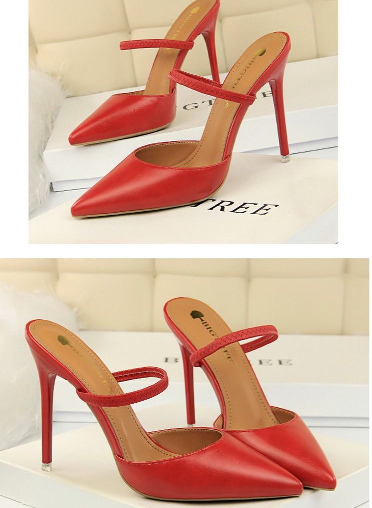 BIGTREE صندل بكعب عالي مدبب قليلاً 10.5 سم أحمر - Image 3