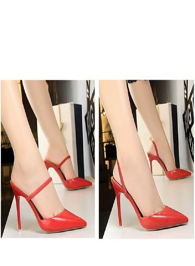 BIGTREE صندل بكعب عالي مدبب قليلاً 10.5 سم أحمر - Image 2