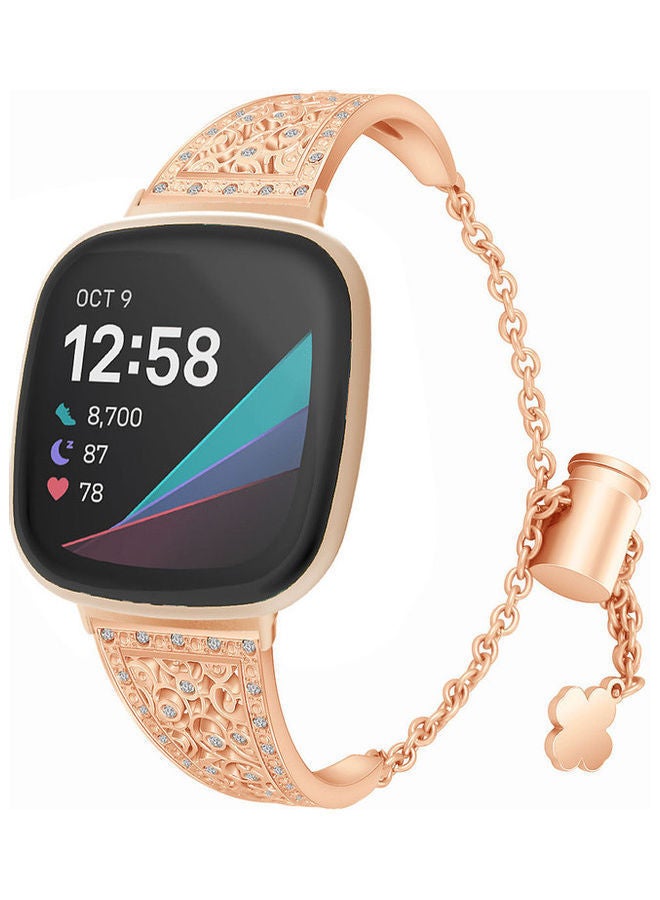 NIBEMINENT Stainless Steel Replacement Band for Fitbit Versa 3/ Sense Rose Gold - Image 1