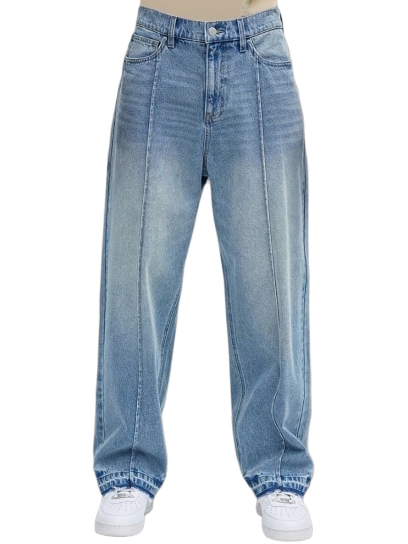 Men's Stretch Denim Pants, Light Blue, Spring\u002FSummer New Arrival, Washed Comfortable Versatile Jeans, Fashion Trendy Elastic Waistband, Solid Color Straight Leg Loose Fit - Image 1