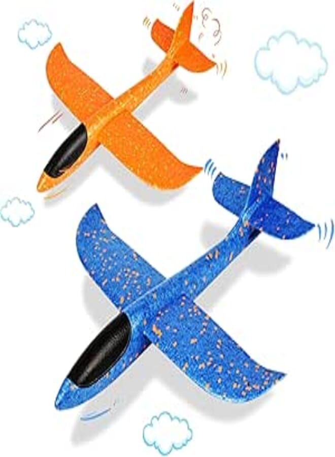 VCOSTORE 2 Pack Foam Airplanes Toy - 17.5" Glider Plane,EPP Throwing Styrofoam Plane with 2 Flight Mode,Outdoor Sport Toy for Age 3-12 Boys Girls Gift(Blue & Orange)