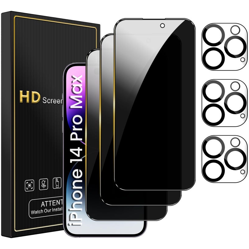 Romkasi 3 Pack Privacy Screen Protector for iPhone 14 Pro Max 67 Inch with 3 Pack Camera Lens Protector Anti Spy Tempered Glass Film AntiScratch Touch Sensitive Case Friendly - Image 3