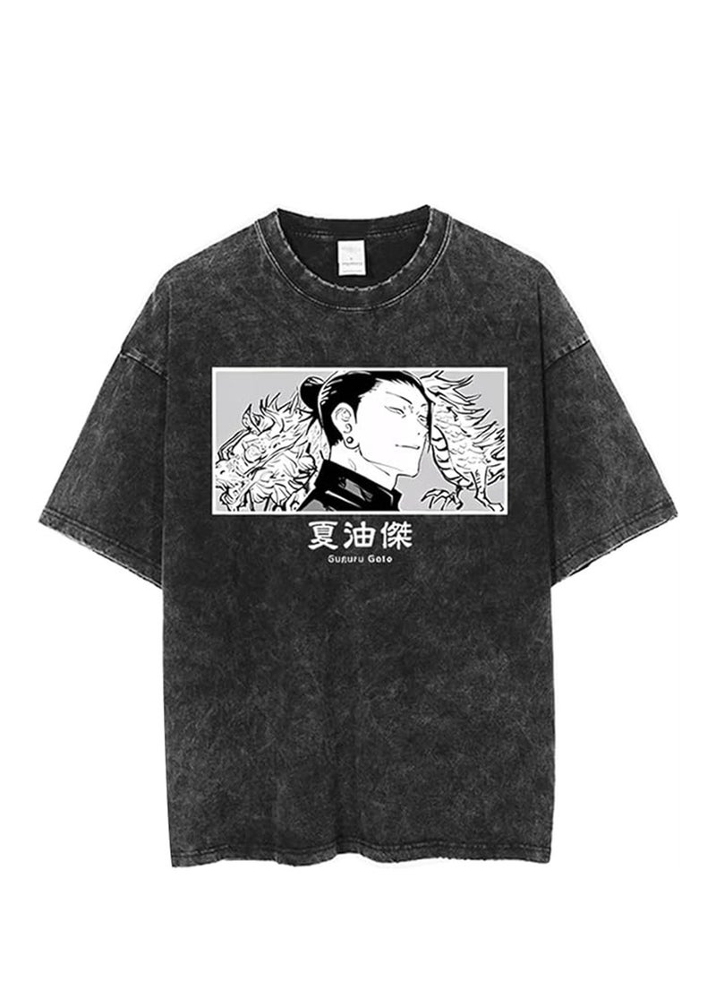 Generic - Washed retro T-shirt street hip hop anime Jujutsu Kaisen casual cotton summer short sleeves - Image 1