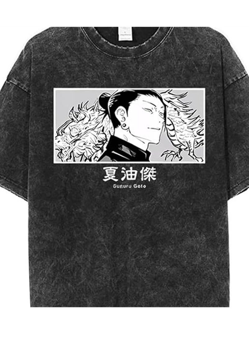 Generic - Washed retro T-shirt street hip hop anime Jujutsu Kaisen casual cotton summer short sleeves - Image 1
